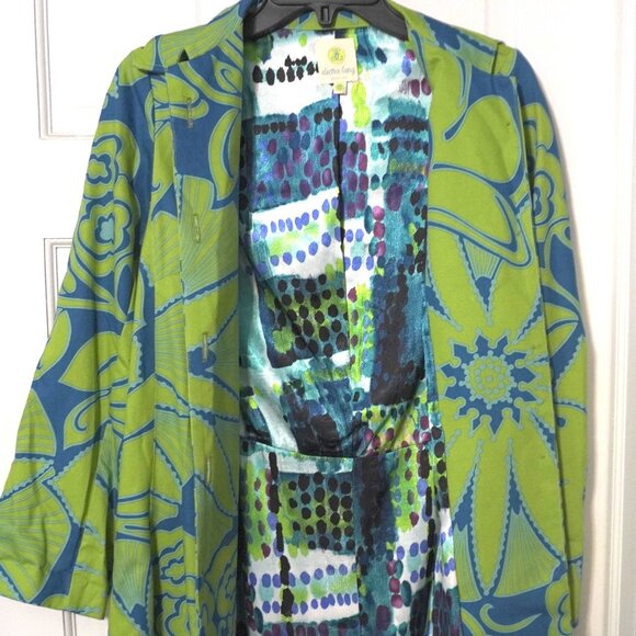 Electra Lang Psychedelic Silk-Lined Trench Coat Sz 00 - Picture 1 of 4